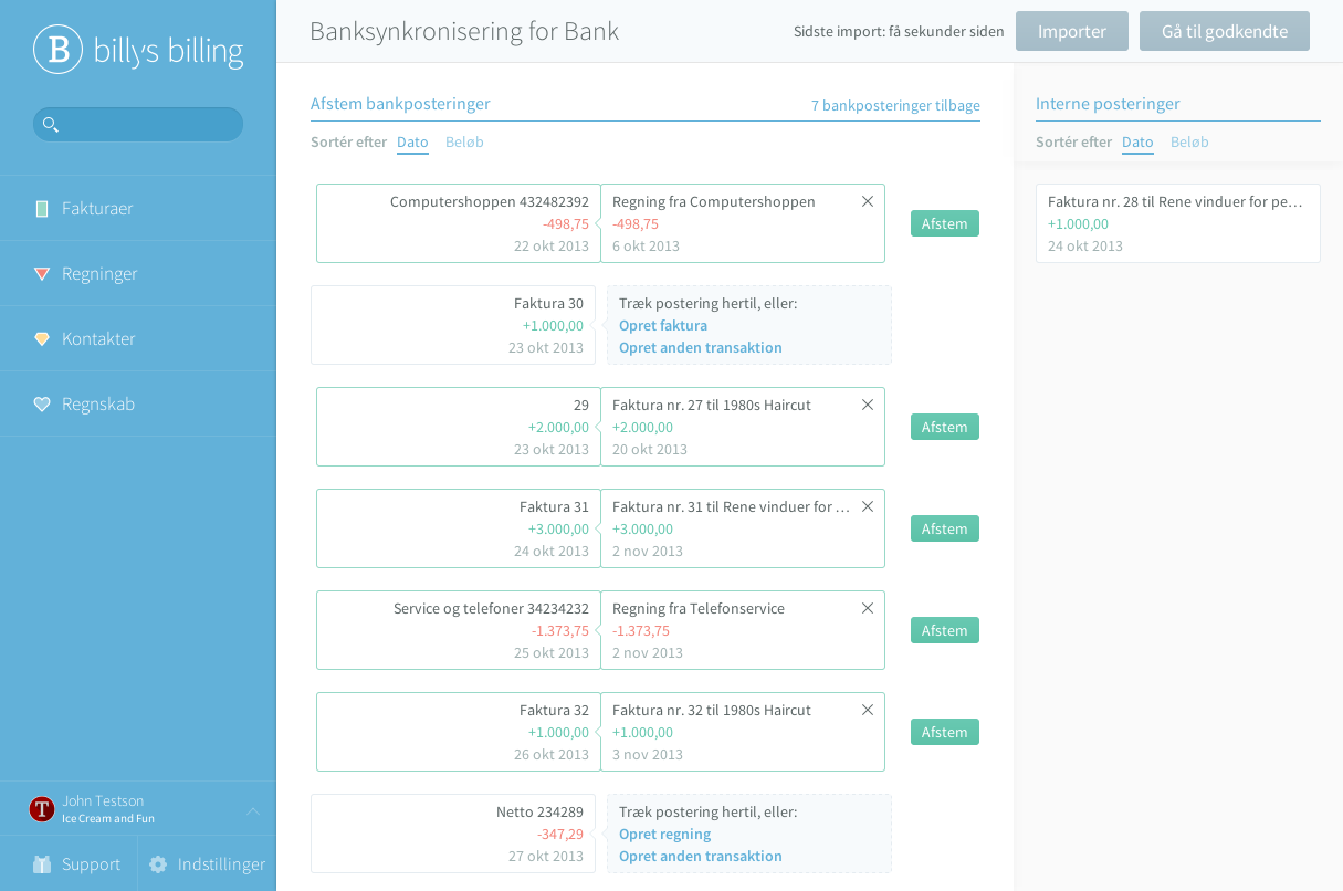 Billy Regnskabsprogram Banksynkronisering for Bank